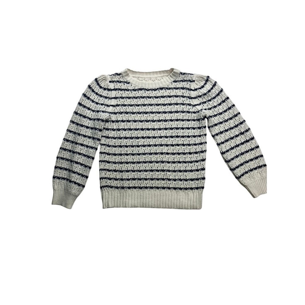 La Vie Rebecca Taylor Sweater Womens Small‎ White Navy Merino Striped nautical